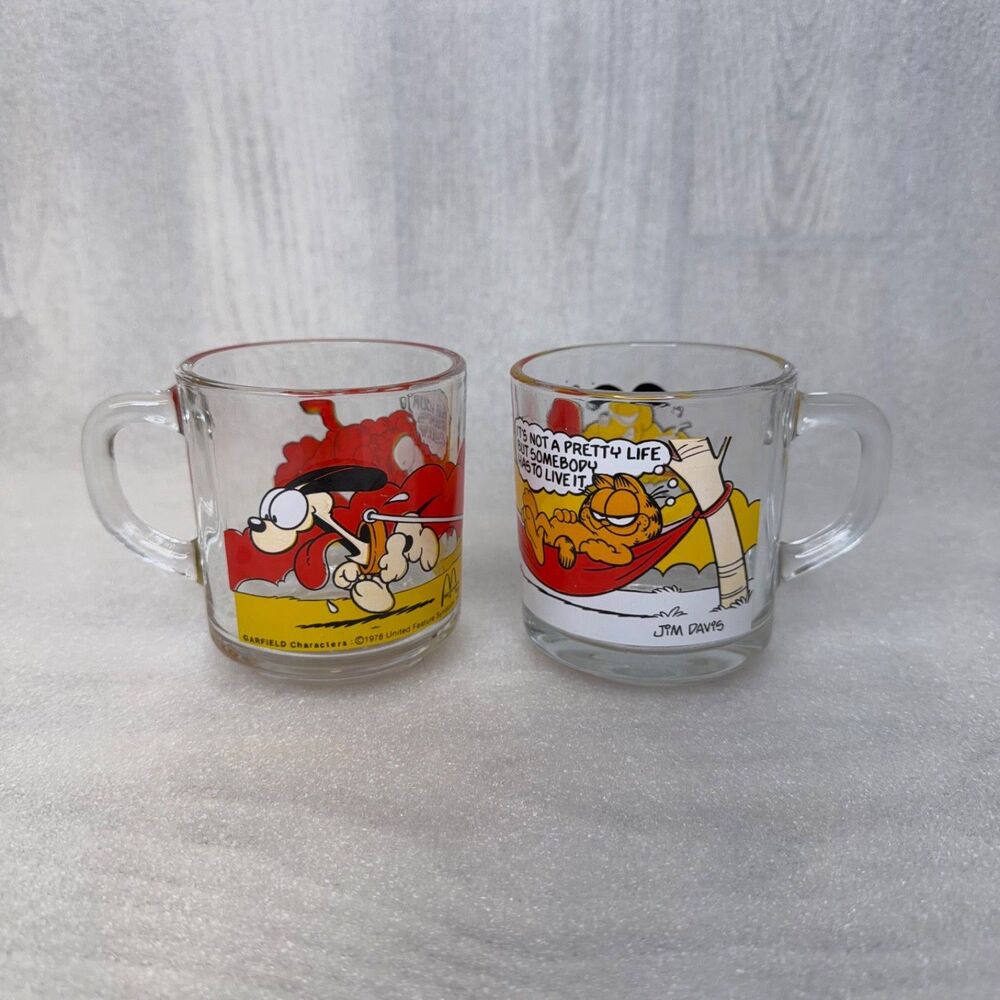 2x Vintage McDonalds Garfield & Odie Glass Coffee Mug Jim Davis 1987 A